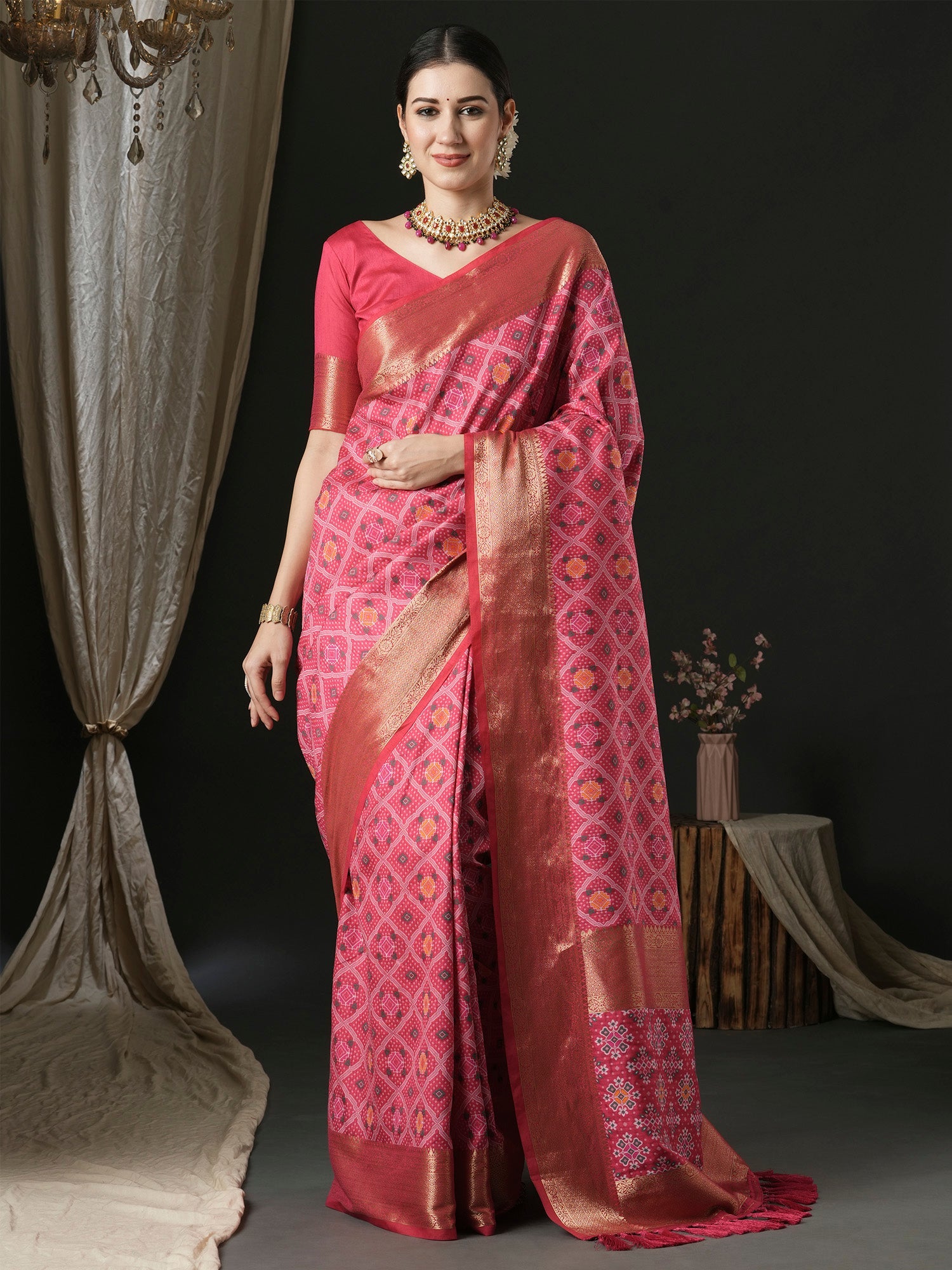NOZ2TOZ Women's Silk Blend Pink Woven Design Designer Saree With Blouse Piece - Distacart