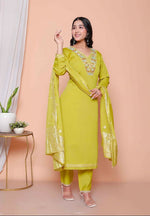 Thumbnail for Miravan Womens Muslin Yellow Kurta And Palazzo With Dupatta Set - Distacart