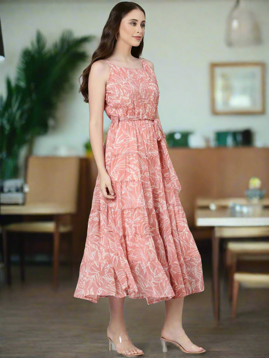 Souchii Peach Floral Fit & Flare Maxi - Dista