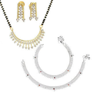 AanyaCentric Gold-plated Mangalsutra Pendant Earring Set & Silver Plated Anklet - Distacart