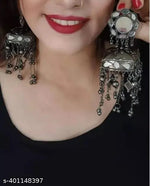 Thumbnail for Tehzeeb Creations Women's Black Colour Oxidised Earrings - Distacart