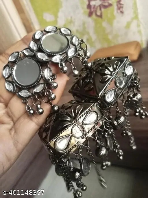 Tehzeeb Creations Women's Black Colour Oxidised Earrings - Distacart