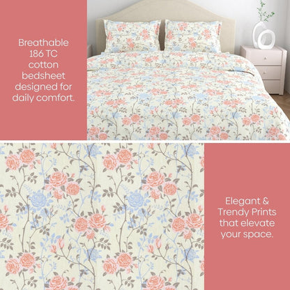 Haus & Kinder Petalhaze 100% Combed Cotton 144 TC Double Flat Bedsheet - Dista