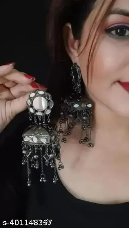 Tehzeeb Creations Women's Black Colour Oxidised Earrings - Distacart
