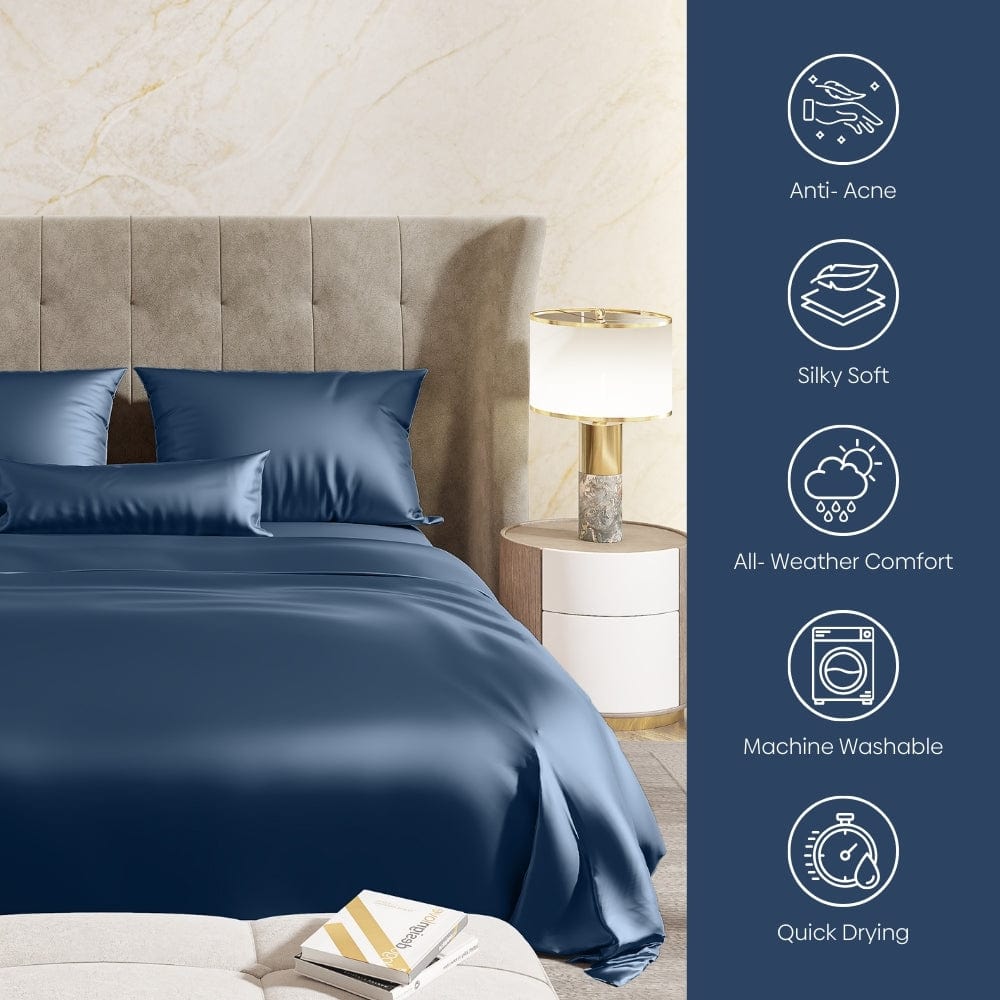 Haus & Kinder Satin Royale Deep Ocean Blue 300TC Satin King Bedsheet - Dista