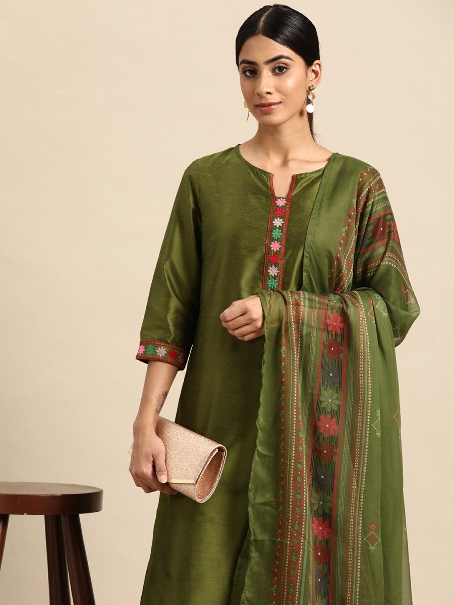 All About You Floral Yoke Design Regular Kurta with Palazzos & Dupatta - Distacart