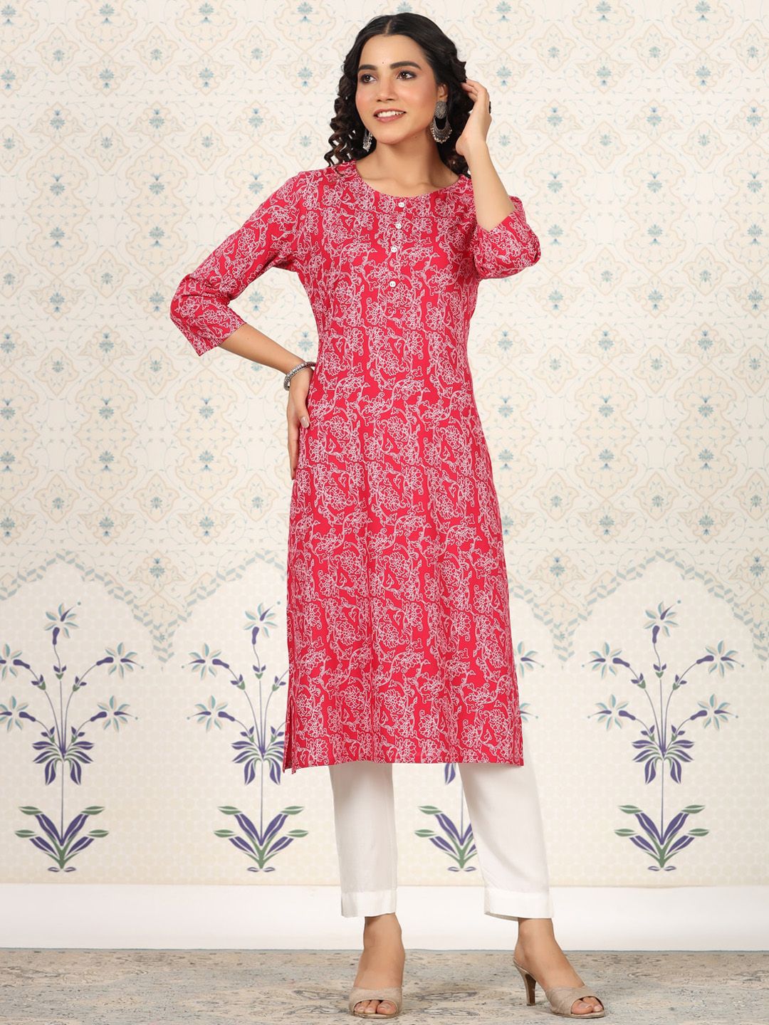 Ode by House of Pataudi Printed Round Neck Straight Kurta - Distacart