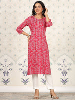 Thumbnail for Ode by House of Pataudi Printed Round Neck Straight Kurta - Distacart
