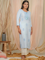 Thumbnail for Ode by House of Pataudi Floral Embroidered Tie-Up Neck Straight Kurta - Distacart