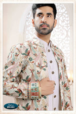Thumbnail for Joban Fashion Men's White Straight Silk Thread And Sequence Embroidery All Over 3 Pc Kurta Set - Distacart