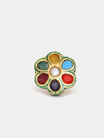 Thumbnail for Ruby Raang Gold Polished Multi-Color Navratan Cocktail Ring