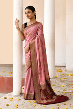 Thumbnail for Joban Fashion Nude Pink Crepe Chiffon Pure Handloom Banarasi Silk Saree