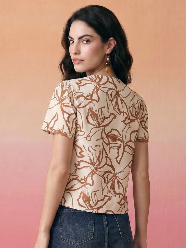 Janasya Beige Shirt Crepe Top - Dista