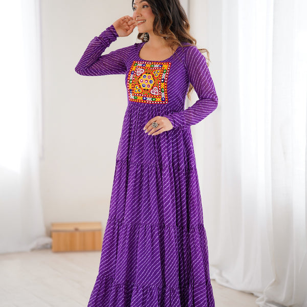 Lorenvalley Fashion Women Pure Soft Faux Georgette Leheriya Print Anarkali Gown - Distacart