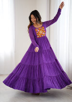 Thumbnail for Lorenvalley Fashion Women Pure Soft Faux Georgette Leheriya Print Anarkali Gown - Distacart