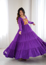 Thumbnail for Lorenvalley Fashion Women Pure Soft Faux Georgette Leheriya Print Anarkali Gown - Distacart