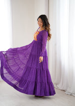 Thumbnail for Lorenvalley Fashion Women Pure Soft Faux Georgette Leheriya Print Anarkali Gown - Distacart