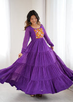 Thumbnail for Lorenvalley Fashion Women Pure Soft Faux Georgette Leheriya Print Anarkali Gown - Distacart
