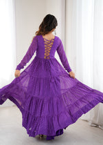 Thumbnail for Lorenvalley Fashion Women Pure Soft Faux Georgette Leheriya Print Anarkali Gown - Distacart