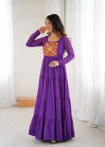 Thumbnail for Lorenvalley Fashion Women Pure Soft Faux Georgette Leheriya Print Anarkali Gown - Distacart