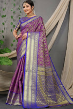 Thumbnail for Jyoti Fashion Women's Purple Kanjivaram Silk Zari Woven Saree with Blouse - Distacart