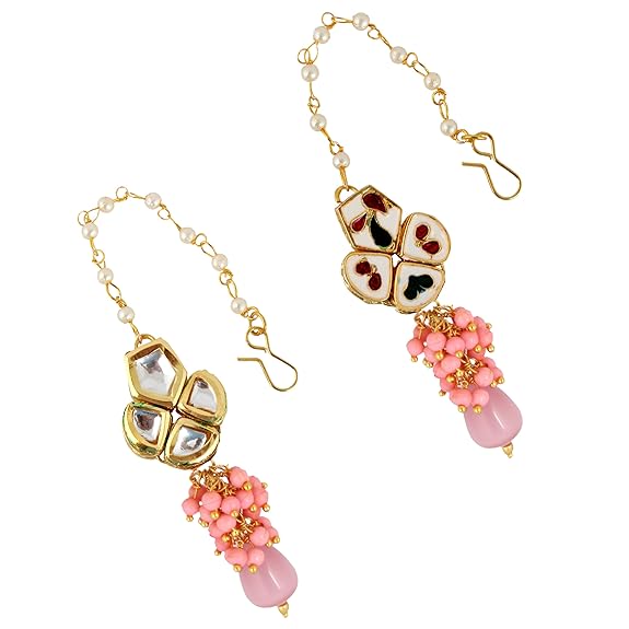 Tehzeeb Creations Meenakari Gold-Polished pentagon shape Uncut Kundan Necklace Set - Distacart