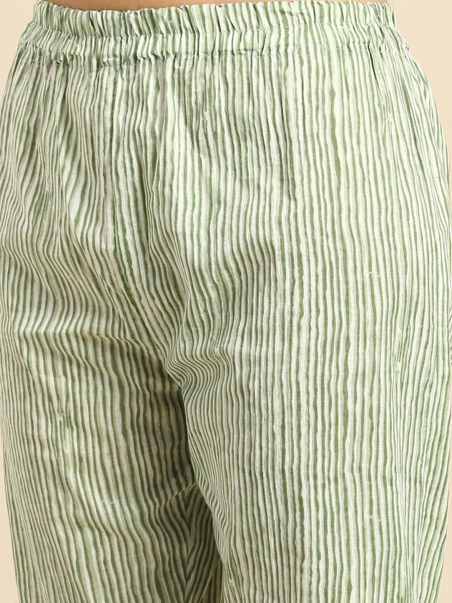 Anouk Green & White Floral Printed Gotta Patti Cotton Straight Kurta Trousers Dupatta - Distacart