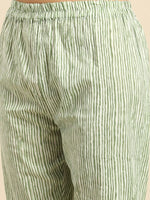 Thumbnail for Anouk Green & White Floral Printed Gotta Patti Cotton Straight Kurta Trousers Dupatta - Distacart