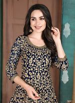 Thumbnail for Monjolika Fashion Dark Blue Georgette Embroidered Salwar Kameez - Distacart