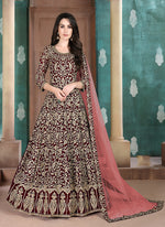 Thumbnail for Monjolika Fashion Maroon Georgette Embroidered Salwar Kameez