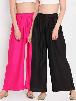 TAG 7 Women Black & Pink Set of 2 Flared Ethnic Palazzos - Distacart