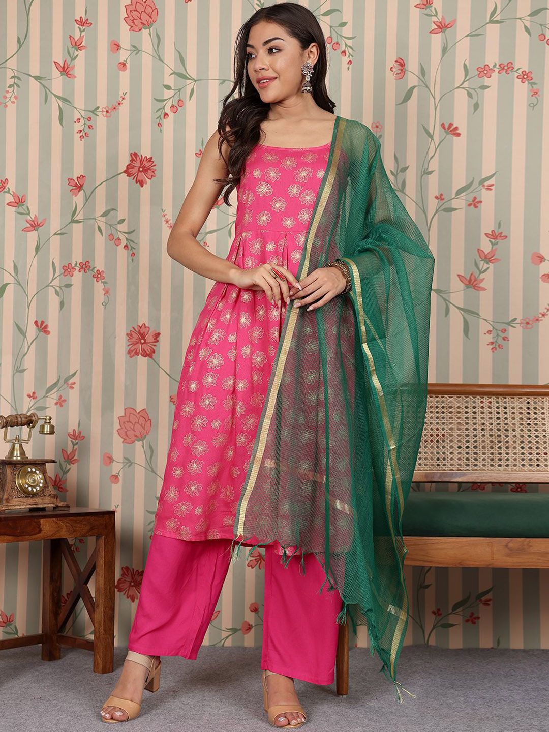 Ode by House of Pataudi Women Floral Printed Regular Kurta with Trousers & With Dupatta - Distacart