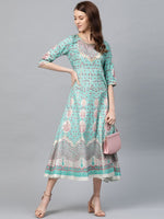 Thumbnail for AURELIA Women Blue & Pink Printed A-Line Dress - Distacart