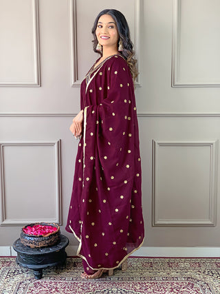 The52 Women's Vichitra Silk Fabric Alia Cut Kurta, Pant and Dupatta Set