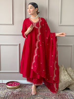 Thumbnail for The52 Women's Vichitra Silk Fabric Alia Cut Kurta, Palazzo and Dupatta Set