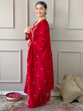 The52 Women's Vichitra Silk Fabric Alia Cut Kurta, Palazzo and Dupatta Set
