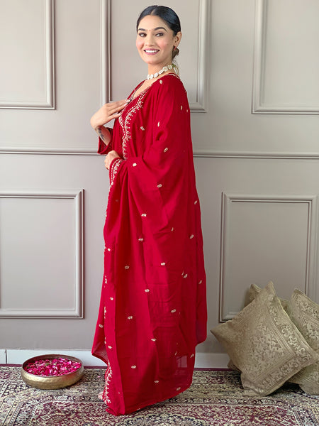 The52 Women's Vichitra Silk Fabric Alia Cut Kurta, Palazzo and Dupatta Set