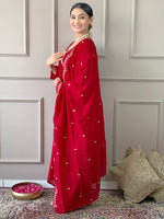 Thumbnail for The52 Women's Vichitra Silk Fabric Alia Cut Kurta, Palazzo and Dupatta Set