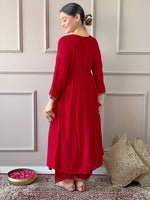 Thumbnail for The52 Women's Vichitra Silk Fabric Alia Cut Kurta, Palazzo and Dupatta Set