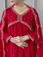 Thumbnail for The52 Women's Vichitra Silk Fabric Alia Cut Kurta, Palazzo and Dupatta Set