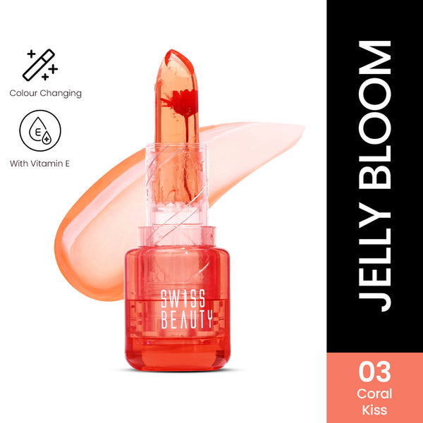 Swiss Beauty Jelly Bloom PH Lip Balm, Colour-Changing Tint, Hydrating With Vitamin E - Coral Kiss