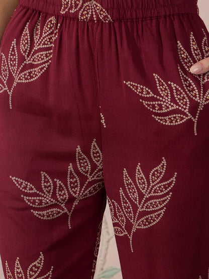 InWeave Dark Maroon Leaf Halter Strappy Set - Distacart