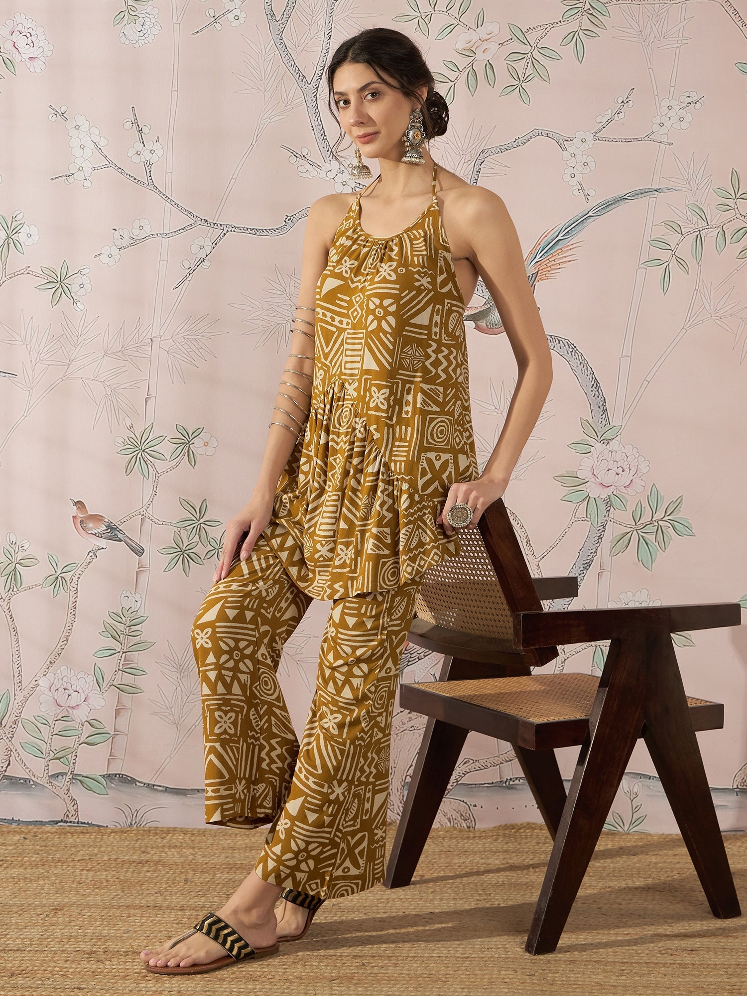 InWeave Dark Yellow Ethnic Halter Strappy Set - Distacart