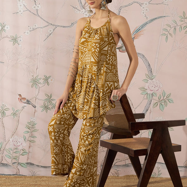 InWeave Dark Yellow Ethnic Halter Strappy Set - Distacart