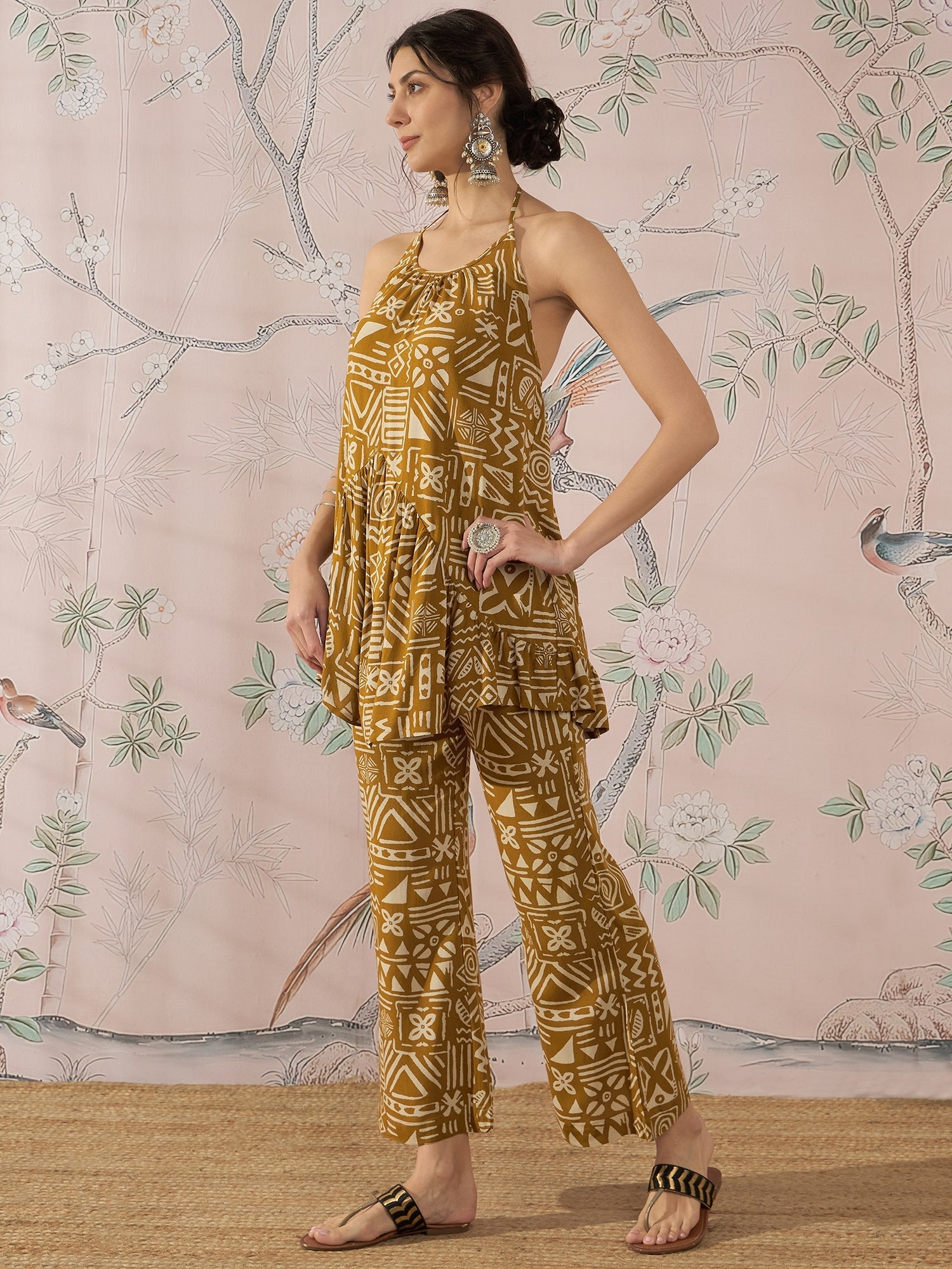 InWeave Dark Yellow Ethnic Halter Strappy Set - Distacart