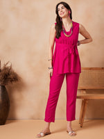 Thumbnail for InWeave Rani Pink 3 Piece Co Ord Set With Belt