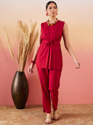 InWeave Maroon 3 Piece Co Ord Set With Belt