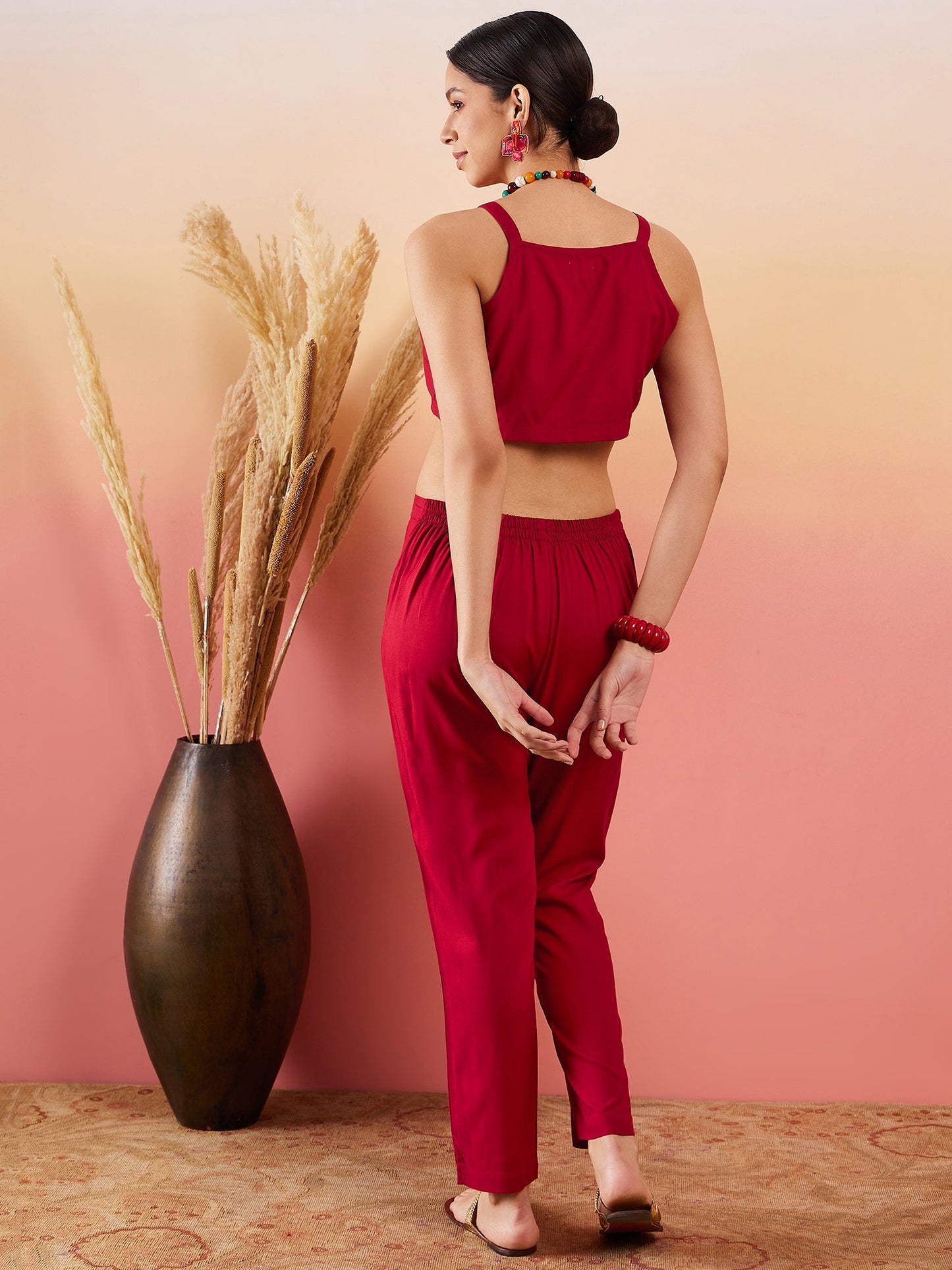 InWeave Maroon 3 Piece Co Ord Set With Belt - Distacart