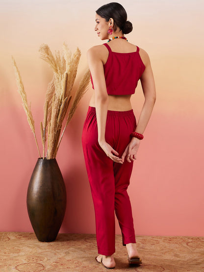 InWeave Maroon 3 Piece Co Ord Set With Belt - Distacart