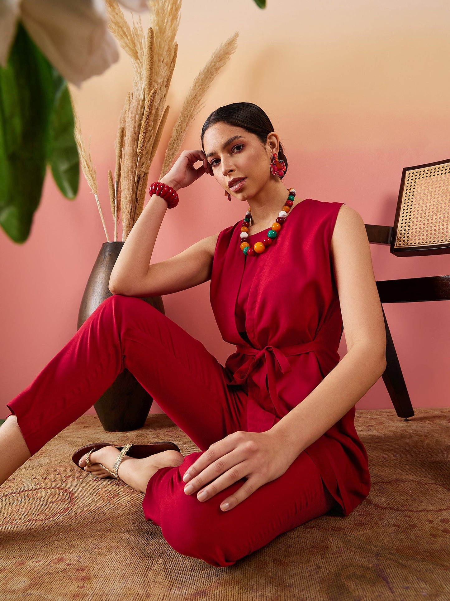 InWeave Maroon 3 Piece Co Ord Set With Belt - Distacart